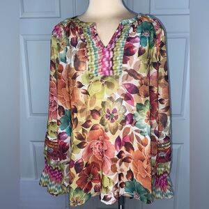 Democracy Multicolor Floral Tunic Top, Colorful Summer Blouse XL